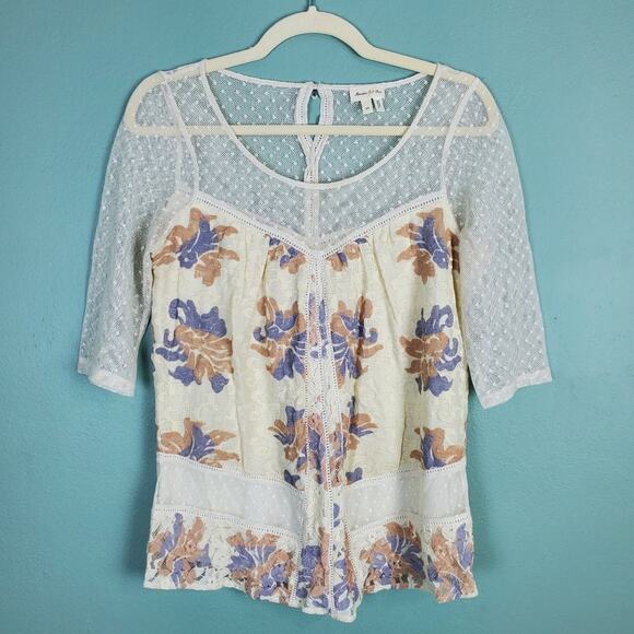 Anthropologie Meadow Rue Floral Lace Scoop Neck Boho Feminine Blouse Size XS - Picture 1 of 7